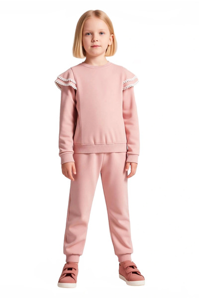 PayBuy Girls' Knitted Tracksuit Set with Ruffle Detail on Top and Bottom Comfort and Style Combined Quality Stylish Comfortable