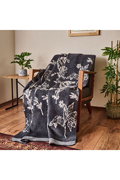 MATMEL Soft Davi Cotton Tv Blanket - Ecru / Anthracite - 130X170 cm