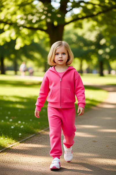 PayBuy Girl's Triple Cotton Hooded Zippered Top and Ribbed Detailed Bottom Clothing Set Quality Stylish