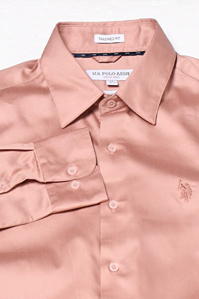 U.S. Polo Assn. Mens Peach Pure Cotton Satin Shirt