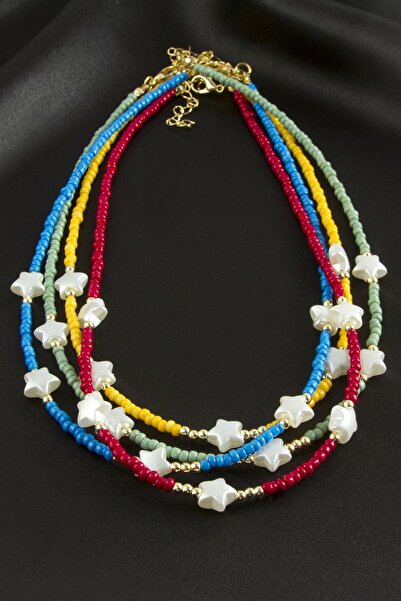 ZERO LAND Nrzsnt Star Pearl Sand (211214) Bead Necklace-Burgundy