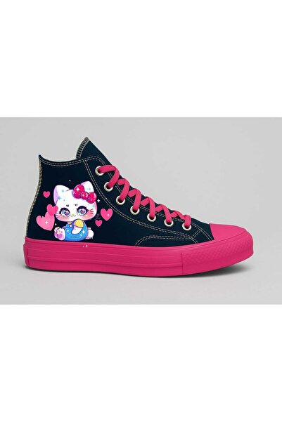 LİASSHOES Mavi Pantalon Haylo Printed Black Pink Sole Lace-Up Children's Sports Shoes Sneaker