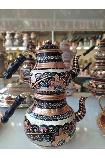 KARACA BAKIR İşlemeli Bakır Demlik- Bakır Çaydanlık