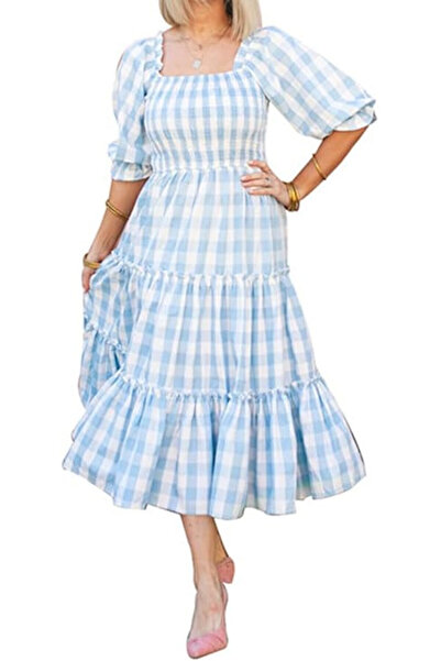 OEM Rochie de damă Ocean Plus, în carouri, alb și albastru, mărimea M