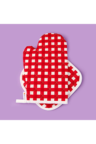 MATMEL Soft Nemo Oven Mitt and Pot Holder - Ecru / Red - 17X28 cm + 20X20 cm