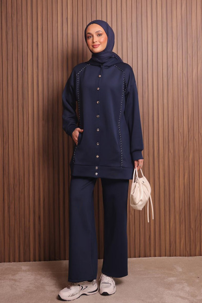 Mogi Butik Women's Scuba Fabric Hooded Button Hijab Suit 3118