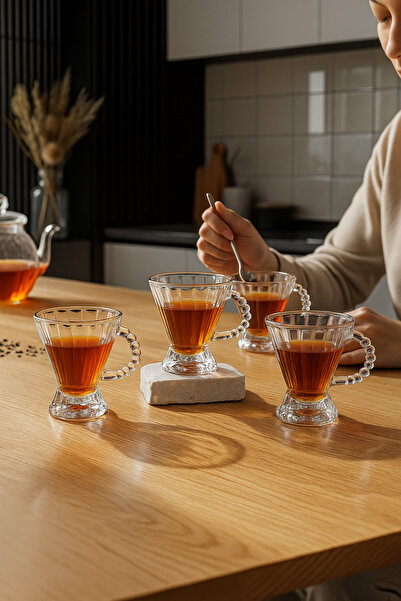 Kezze 3'lü Keyfi Ala Boncuk Cam Kupa Çay Bardağı 160ML Isıya Dayanıklı