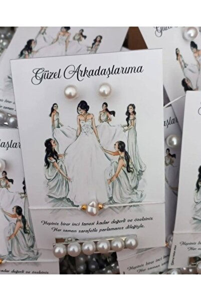 ORYO İNCİ TOKA + iNCİ KÜPE + İNCİ ŞANS BİLEKLİĞİ 32 ADET KINA DÜĞÜN NİKAH NİŞ...