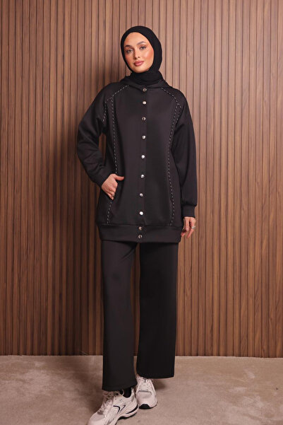 Mogi Butik Women's Scuba Fabric Hooded Button Hijab Suit 3118