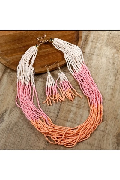 İPAR AKSESUAR Vintage Bohemian Women's Necklace Tassel Earring Set