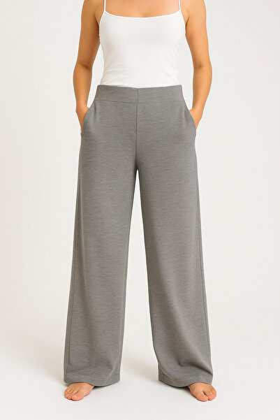 Glaura Fashion Kadın Gri Modal Kumaş Bol Paça Rahat Kesim Eşofman Altı – Yumuşak Dokulu, Cepli, Şık ve Konforlu