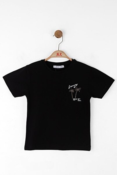 nk kids تيشيرت للأولاد من عمر 4-8 سنوات مطبوع بأكمام قصيرة 48500 أسود