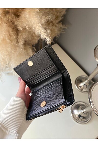 KızılkayaStore Crocodile Patterned Black Shiny Wallet with Coin Compartment