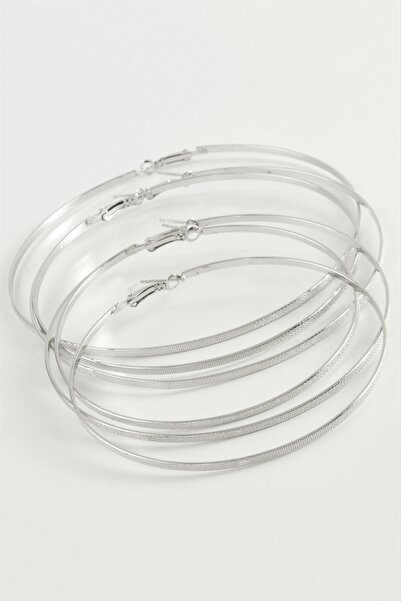 ZERO LAND Nrzsnt Dotted Metal Hoop Earrings 6 (215435) Pieces-Silver Color