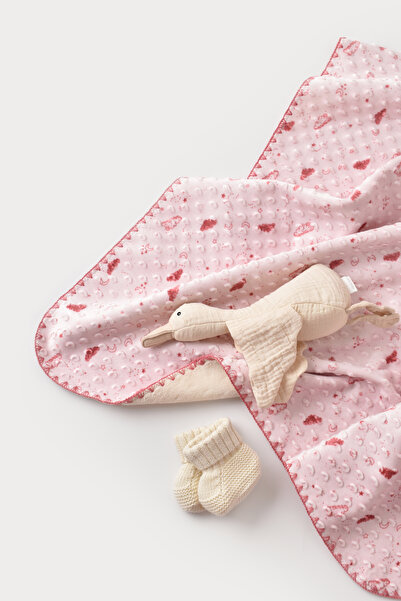 Biorganic Bi̇baby Cloud Patterned Fluffy Blanket with Balls