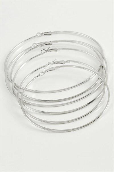 ZERO LAND Nrzsnt Striped Crushed Metal Hoop Earrings 6 (215446) Pieces-Silver Color