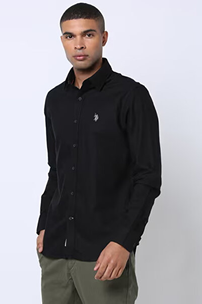 U.S. Polo Assn. Mens Black Cotton Shirt with Embroidered Logo