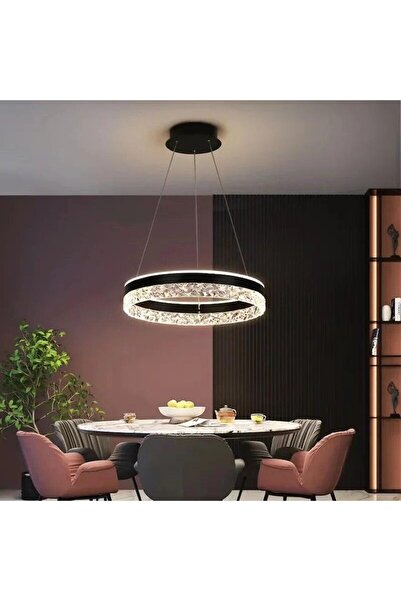 trandafi led LED Pendant Chandelier with Remote, 3 Light Types, Adjustable Height, Black - Model 8919/500BK