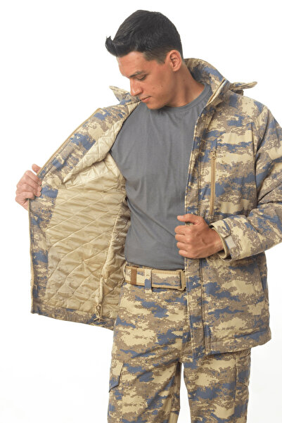 İZMİR ASKERİ MALZEME Camouflage Color Long Sleeve Hooded Zippered Airsoft Parka Jacket Coat