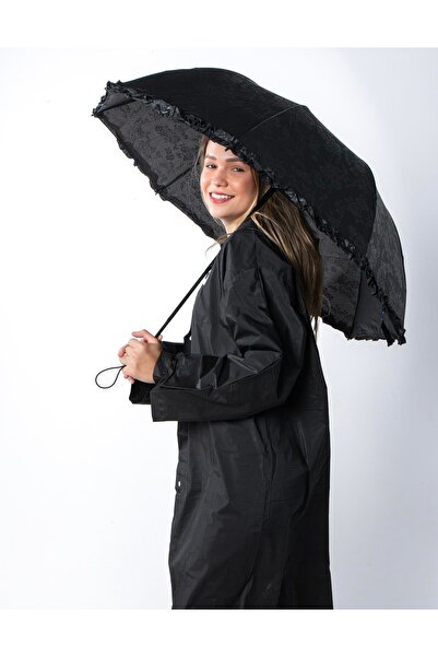 Herşey Nota Siyah Tam Bombeli Gizli Çiçek Desenli Kadın Şemsiye | Zarif, Şık ...