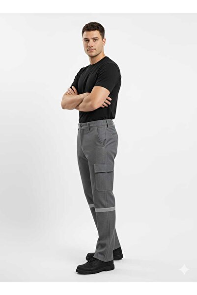 Artıbir Tekstil İmalat Reflektörlü Gri İşçi Pantolonu | Dayanıklı Kot Kumaş | Rahat ve Güvenli Çalışma Pantolonu