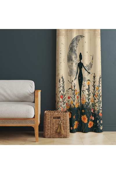 adenkahome Yoga Practicing Woman Patterned, Living Room Background Curtain 140X270 cm (Single Panel)