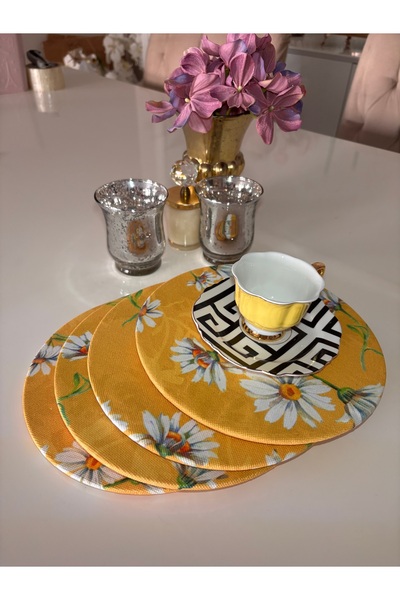 Ayd Home Set of 4 Daisy-Patterned Coffee Coasters, 20 Cm, Presentation, Christmas, New Year