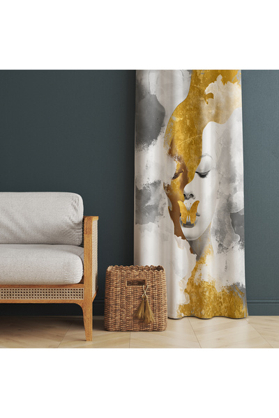 adenkahome Butterfly and Woman Patterned, Living Room Background Curtain 140X270 cm (Single Panel)