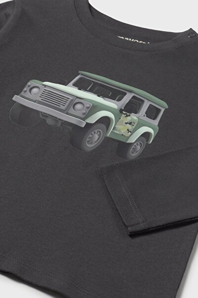 MAYORAL Boy Child 1-4 Years Old Car Printed Long Sleeve T-Shirt Anthracite