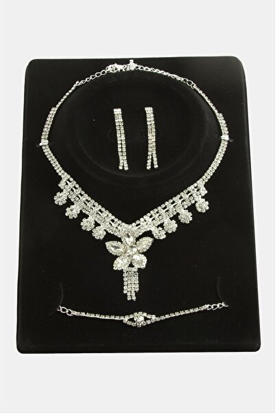 ZERO LAND طقم NRZSNT فاخر مرصع بالأحجار الكريمة (132713) قلادة - لون فضي