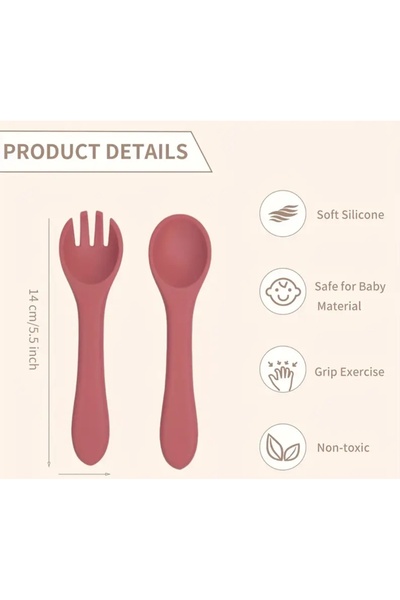 Alvin Soft Silicone Baby Spoon and Fork Set – Flexible, Safe, and Bpa-Free Feeding Set (Powder Pink, 2-Piece)