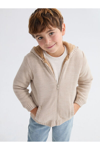 LC Waikiki Rmz Gi̇yi̇m Farkiyla Hooded Boy's Knitwear Cardigan