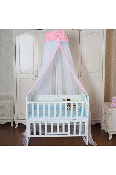 Kardett Baldachin roz cu alb + Suport pentru pătuț - plasă fină de țânțari, decor pentru camera copilului