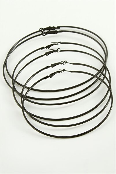 ZERO LAND Nrzsnt Crushed Striped Metal Hoop Earrings (221521) 6 Pcs-Black