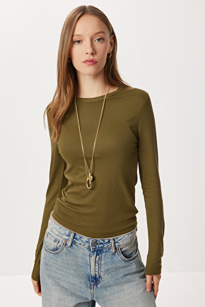 Lovelyİstanbul Basic Corded Fabric Knitted Blouse Lub0296 Olive Green