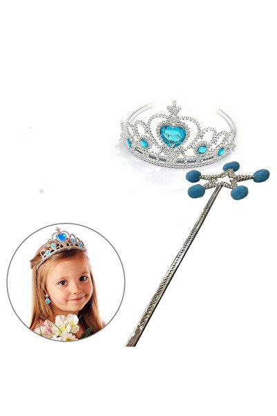 ZERO LAND Nrzsnt Frozen Elsa Wand with Blue Pompom and Blue Heart Gem (220854) Elsa Crown
