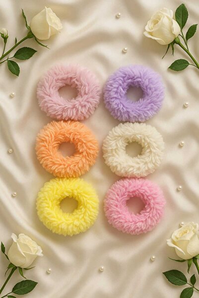 invictus design Kadın 6'lı Renkli Peluş Havlu Lastik Toka Set