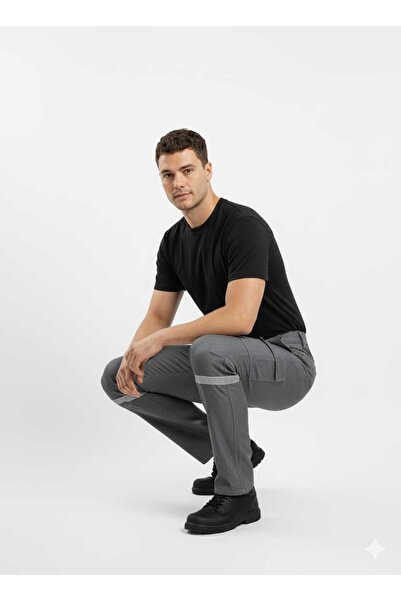 Artıbir Tekstil İmalat Reflektörlü Gri İşçi Pantolonu | Dayanıklı Kot Kumaş | Rahat ve Güvenli Çalışma Pantolonu