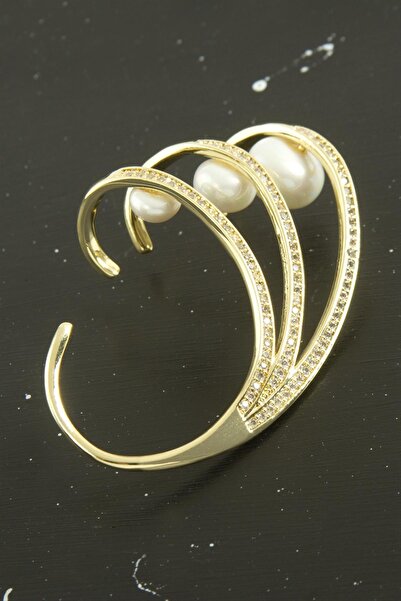 ZERO LAND Nrzsnt Xuping Pearl Zircon Stone Luxury Steel Cartilage Earrings (215215) 1 Piece-Yellow