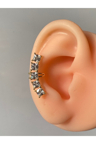kurukafagift Taşlı Earcuff Küpe Sıkıştırmalı Model