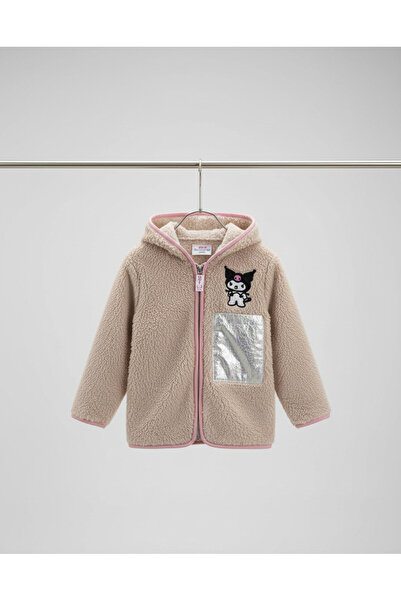 YusGos Zippered Hooded Plush Fleece Printed Girls' Coat