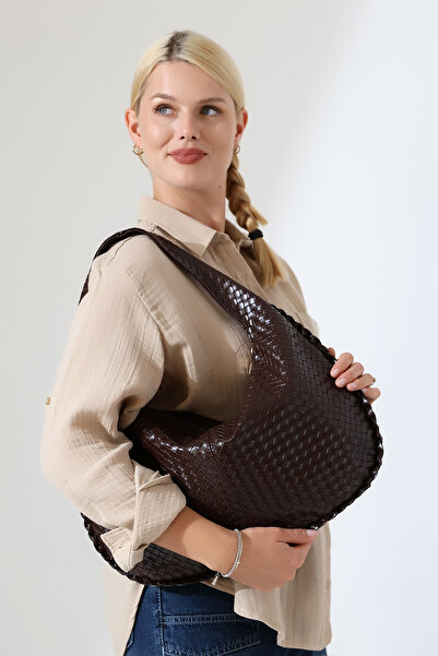 Encool Kahrevengi Women's Knitted Patterned Large Shoulder Bag – Large Volume, Trendy and Stylish Model