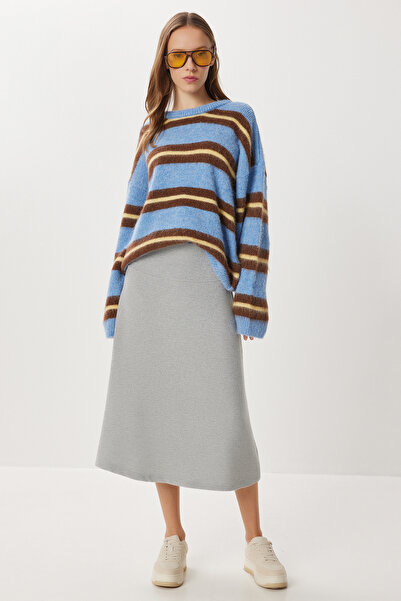 Lovelyİstanbul High Waist Flared Soft Skirt Lub0320 Gray Melange