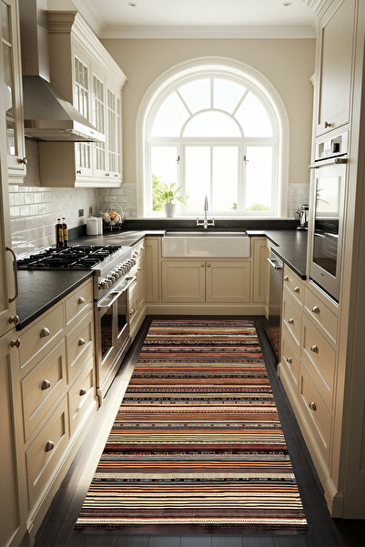 Etnik Dekor Kilim Desenli Kaymaz Taban Makinede Kolay Yıkanabilir Silinebilir...