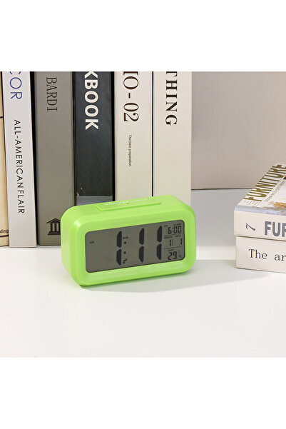 MRG M899 Thermometer Clock, LCD, With Night Light, Calendar, Green