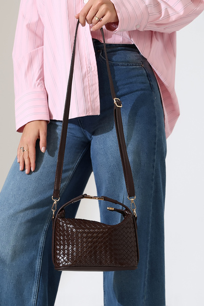 Encool Hnědá dámská kožená pletená taška přes rameno a do ruky – ležérní, stylový a trendy model