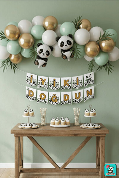 Bunloon Panda Themed Happy Birthday Banner – Birthday Lettering