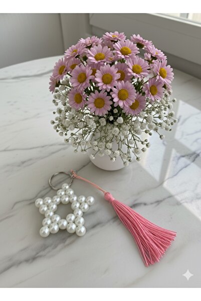 Neşeli Atölyem 1 قطعة سلسلة مفاتيح على شكل نجمة لؤلؤية مع شرابة ✨