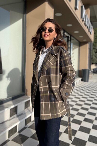 ELVAN TOLON Khaki Plaid Trenchcoat