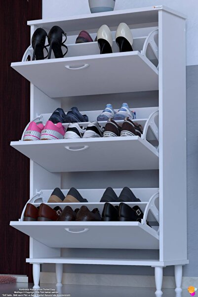 Lina Vella Home AYAKLI Kapı Önü 72 x 127 x 26 cm’ lik 3 Düşer Kapak 6 Göz Bölmeli Ayakkabılık